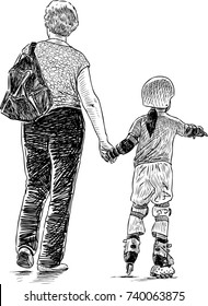 Grandmother and her granddaughter are on a stroll