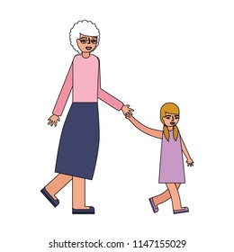 grandmother holding hand granddaughter walking