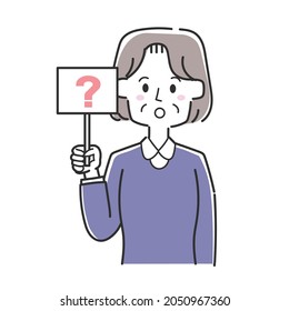 Grandmother holding a tag with a question mark
