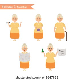 Grandmother housewife character for scenes. Funny  cartoon.