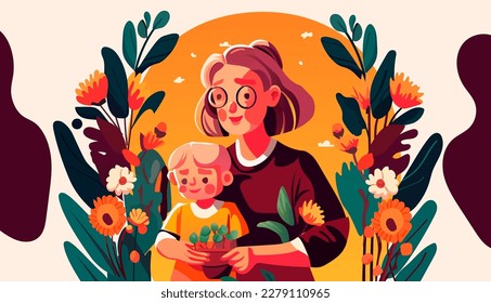 grandmother hugging her little grandson loving family parenthood childcare happy grandparents day concept