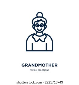grandmother icon from family relations collection. Thin linear grandmother, grandfather, people outline icon isolated on white background. Line vector grandmother sign, symbol for web and mobile