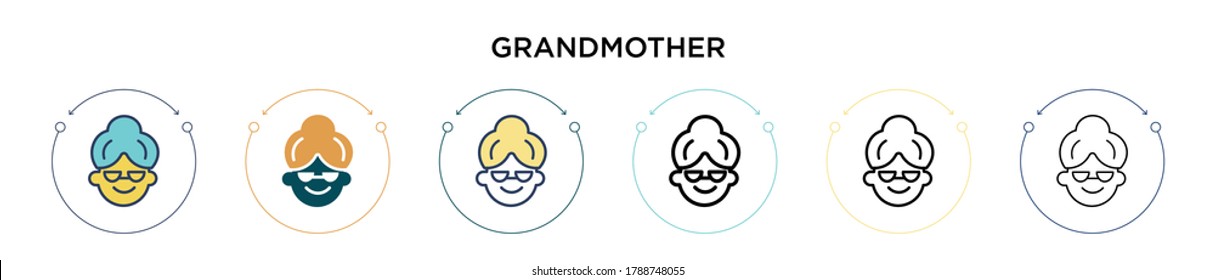 Grandmother icon in filled, thin line, outline and stroke style. Vector illustration of two colored and black grandmother vector icons designs can be used for mobile, ui, web