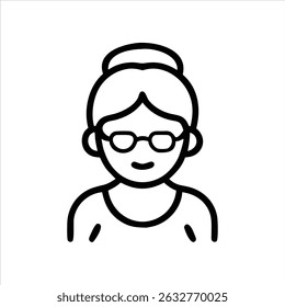 Grandmother icon modern illustration art design black and white silhouette with bold outline 