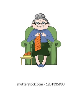 grandmother knits in a chair. Vector color illustration