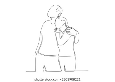 Grandmother leaned on grandfather's shoulder. Grandparent day one-line drawing