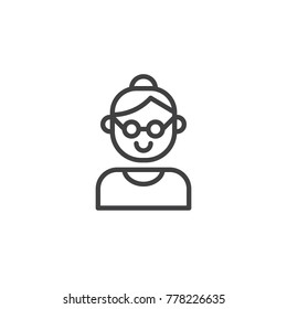 Grandmother Line Icon, Outline Vector Sign, Linear Style Pictogram Isolated On White. Grandma Symbol, Logo Illustration. Editable Stroke