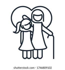 grandmother and little daughter in love heart family day, icon in outline style vector illustration