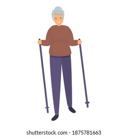 Grandmother nordic walking icon. Cartoon of grandmother nordic walking vector icon for web design isolated on white background