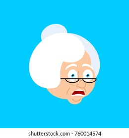 Grandmother OMG Scared Face Avatar. Face Grandma Oh My God Emoji. Vector Illustration