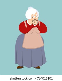 Grandmother OMG Scared. Grandma Oh My God Emoji. Old Lady Vector Illustration