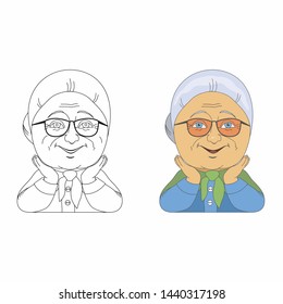 Grandmother on white background. Old woman. Happiness. Elderly person. For your design.Vector flat illustration