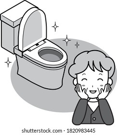Grandmother pleased with the beautiful toilet