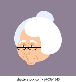 Grandmother Portrait. Old Woman Face. Crone Isolated. Gammer With Glasses