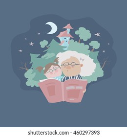 Grandmother reading fairytales to her granddaughter