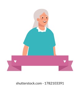 Grandmother with ribbon design, Old woman female person mother grandparents family senior and people theme Vector illustration