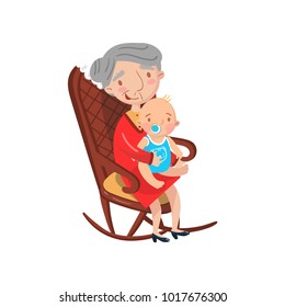 Grandmother sitting with her grandson on her knees cartoon vector Illustration