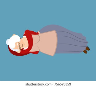 Grandmother sleeping. Grandma asleep emoji. Old lady Vector illustration