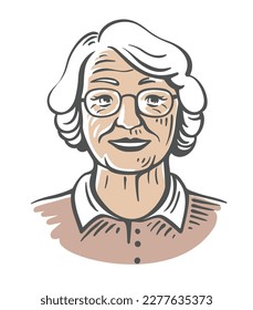 Abuela sonriendo con estilo de sketch. Abuela dibujada a mano