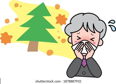 Grandmother sneezing with hay fever
