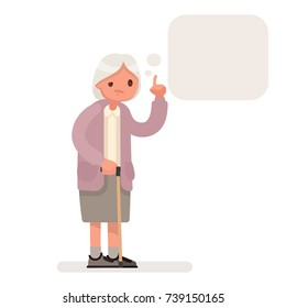 Grandmother speaks a speech bubble. Vector illustration in a flat style