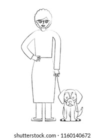 grandmother standing with her beagle dog