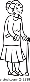 Grandmother with stick line drawing character isolated on white background.