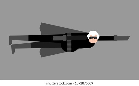 Grandmother superhero fly. Super Grandma. Superpowers old woman. Cartoon style vector