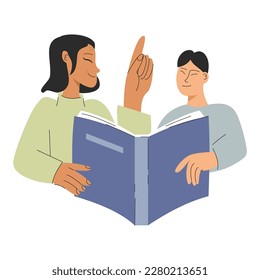 Grandmother teaches a lesson with grandson Study concept vector illustration