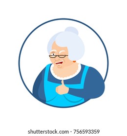 Grandmother thumbs up and winks emoji. Grandma happy emoji. Happy old Lady. Vector illustration