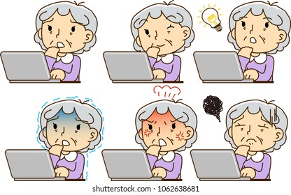 Grandmother using a laptop computer set