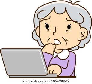 Grandmother using a laptop computer,To worry