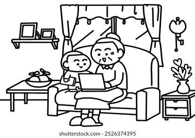 Grandmother using Notebook coloring pages style.