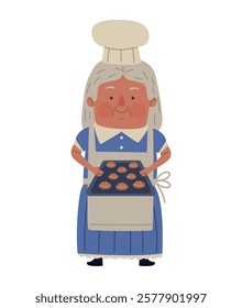 Grandmother wearing a chef hat while preparing a delicious cookies