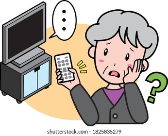 Grandmother who is in trouble because the remote control does not work and the TV does not move