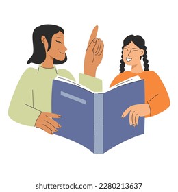 Grandmotherr teaches a lesson with granddaughter Study concept vector illustration