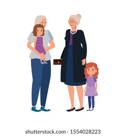 grandmothers with granddaughters avatar character vector illustration design