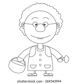 The grandmother's illustration with a basket and mushrooms for the coloring book 