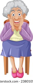 La expresión alegre de la abuela sentada en una silla clásica