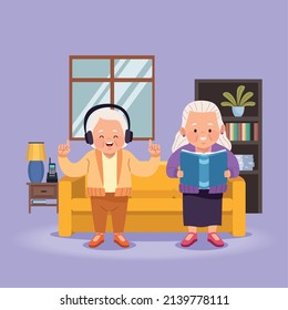 grandmothers studing in livingroom characters