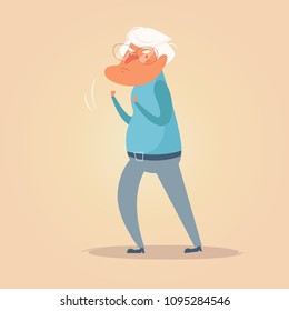 Grandpa is boxing. Ready to fight Vector. Cartoon. Isolated art on white background. Flat
