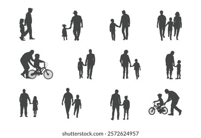 Grandpa with children silhouette, Elderly people with children silhouette