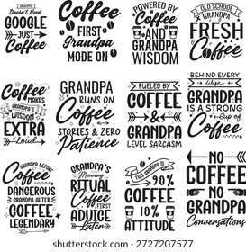 Vovô Café Cotações Pacote de Tipografia - Texto Preto sobre Branco Fundo ilustração vetor