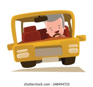 Grandpa Driving A Car Vector Illustration Cartoon Character