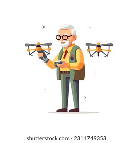 Abuelo aislado con vector de drones