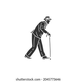 Grandpa Elder Icon Silhouette Illustration. Old People Vector Graphic Pictogram Symbol Clip Art. Doodle Sketch Black Sign.