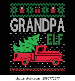 Grandpa Elf - Christmas sweater and t-shirt design, vector file