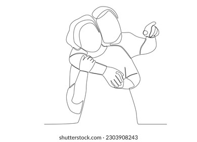 Grandpa embracing grandma while pointing forward. Grandparent day one-line drawing