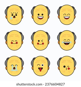 Opa Gesicht Emoticon Symbol Set. Emoji hat eine Kollektion. Emoji flach Stil. Glücklich und Opa Gesicht Emoji.