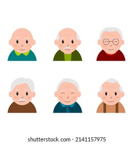 Grandpa Face Portrait Character Sets Illustration